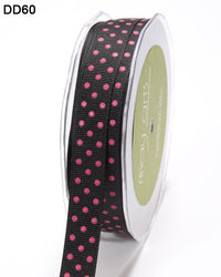5/8 Inch Grosgrain Printed Dots Ribbon with Woven Edge – DD-8-60 – BLACK/FUCHSIA DOTS