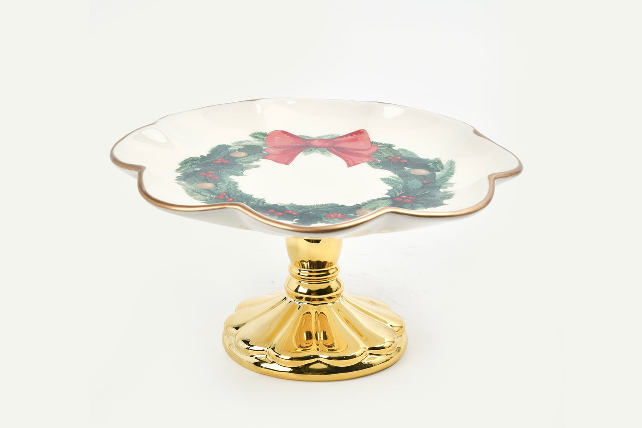 Cake Stand With Xmas Wreath Decal