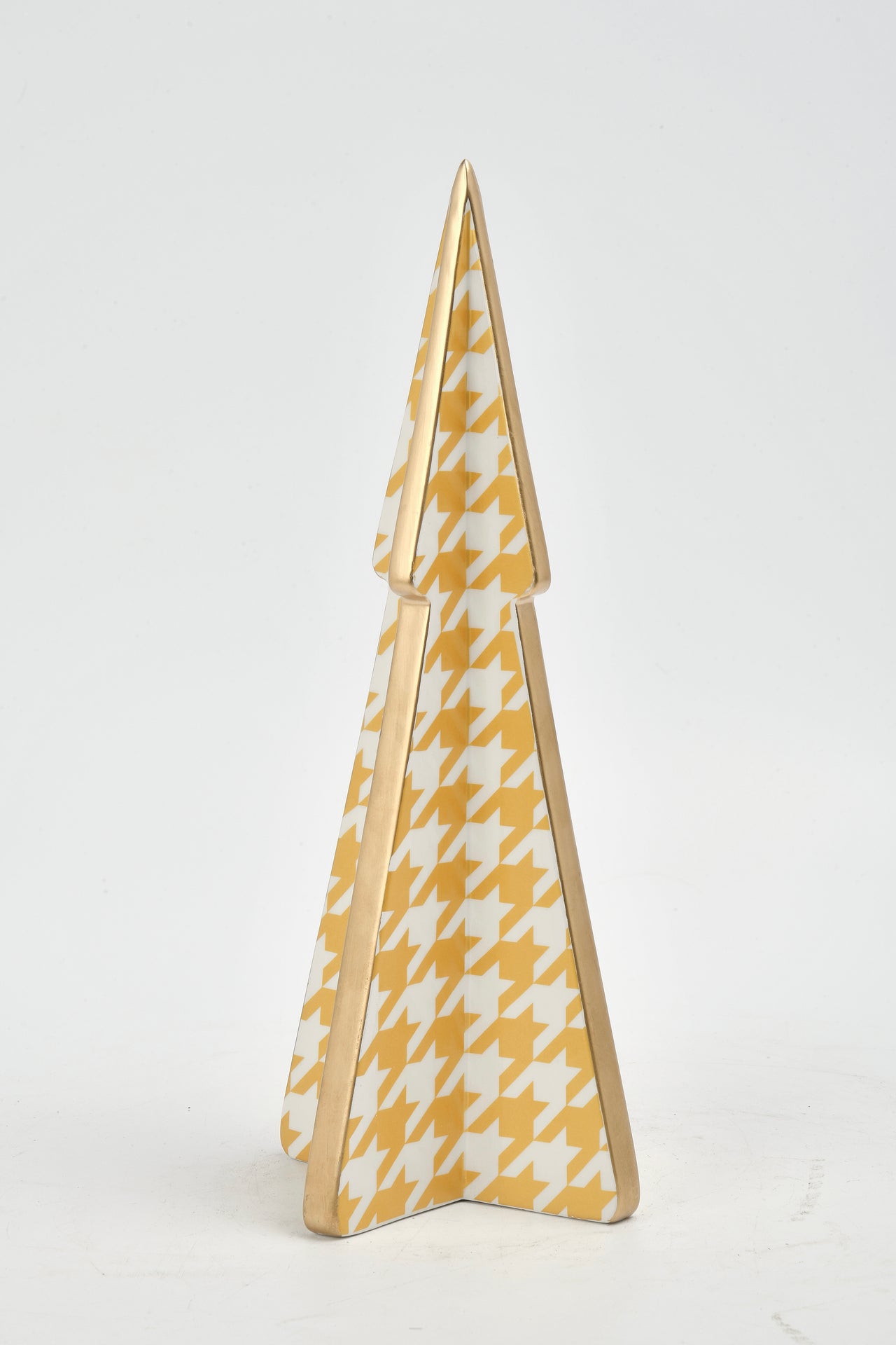 Lg. Xmas Tree With Houndstooth Decal. Gold & White
