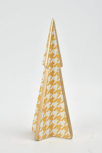 Lg. Xmas Tree With Houndstooth Decal. Gold & White