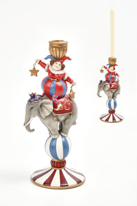 Fat Harlequin Riding Elephant Candleholder