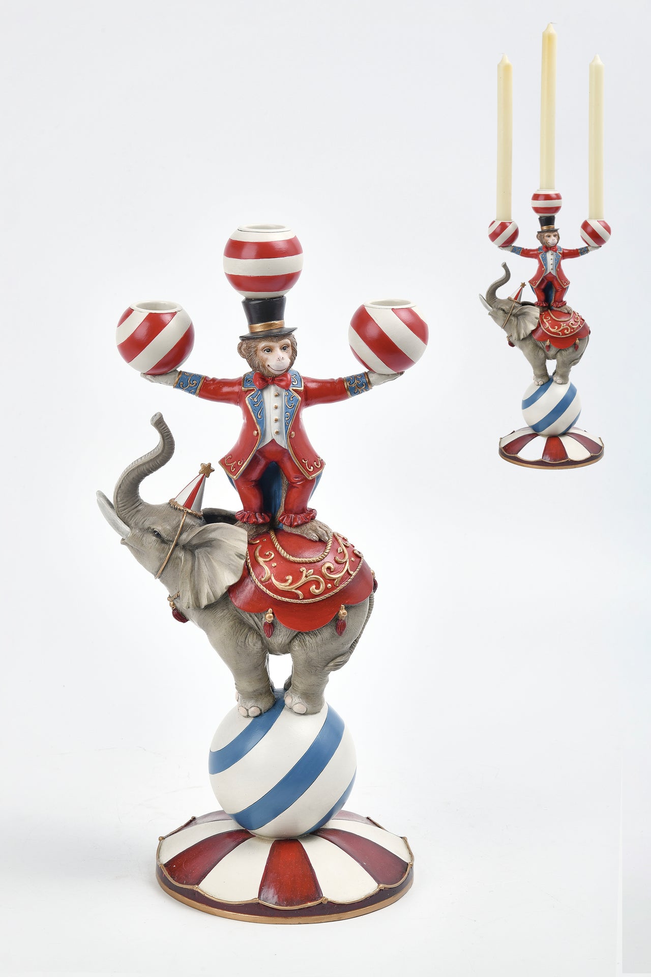 Juggling Monkey Standing On Elephant Candleholder