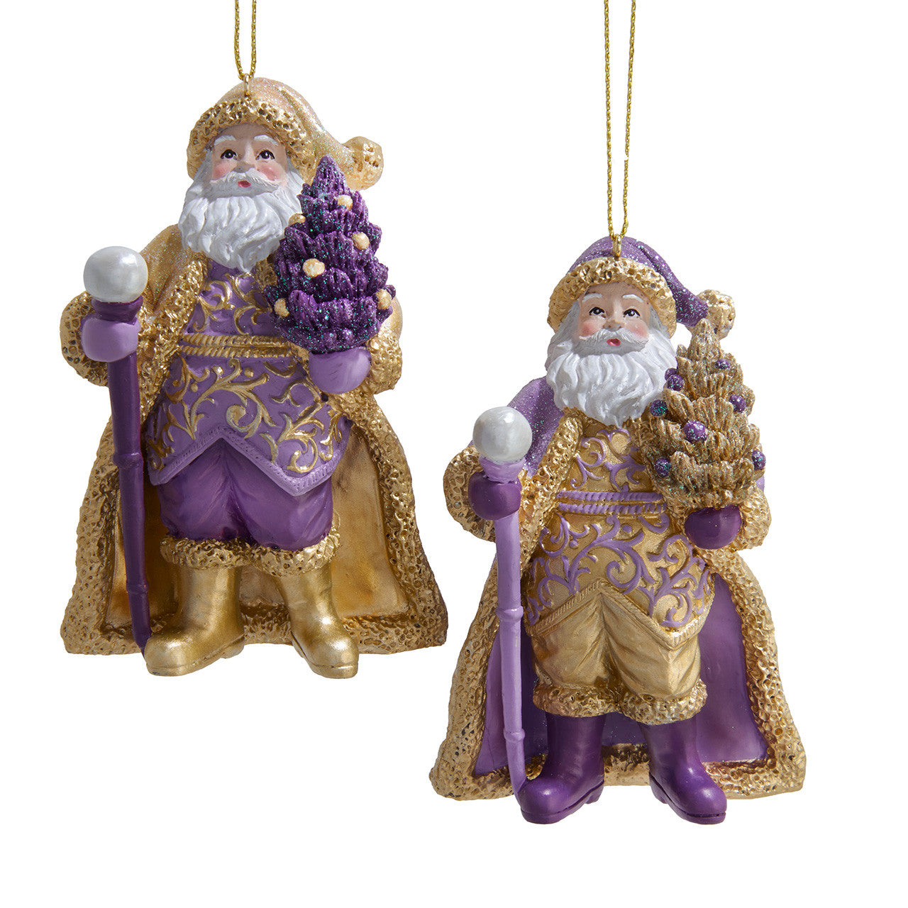 Purple & Gold Santa Ornaments