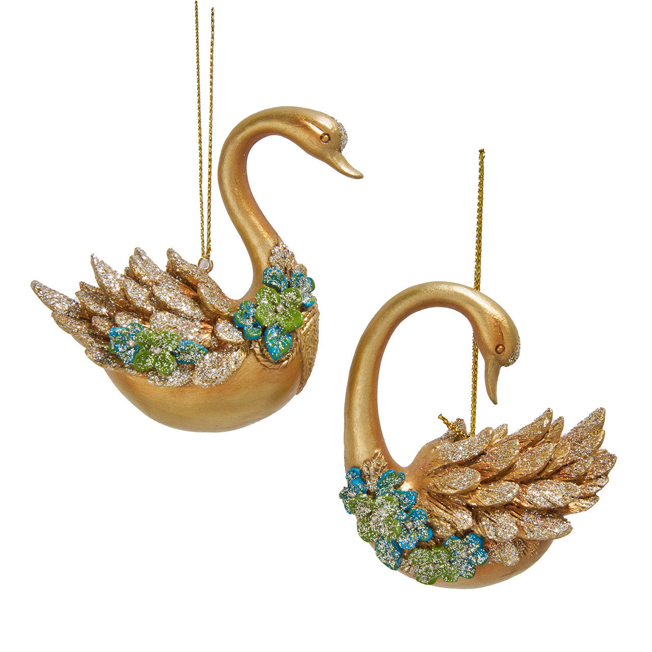 Gold, Blue & Green, Swan Ornaments