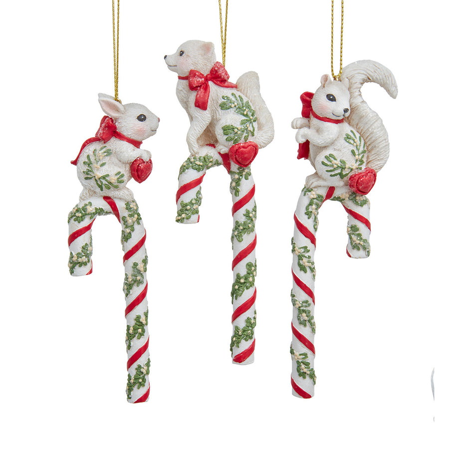 Animal On Candy Cane Ornaments
