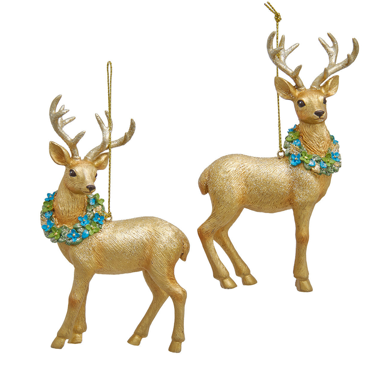 Gold Deer With Blue & Green Wreath Ornaments