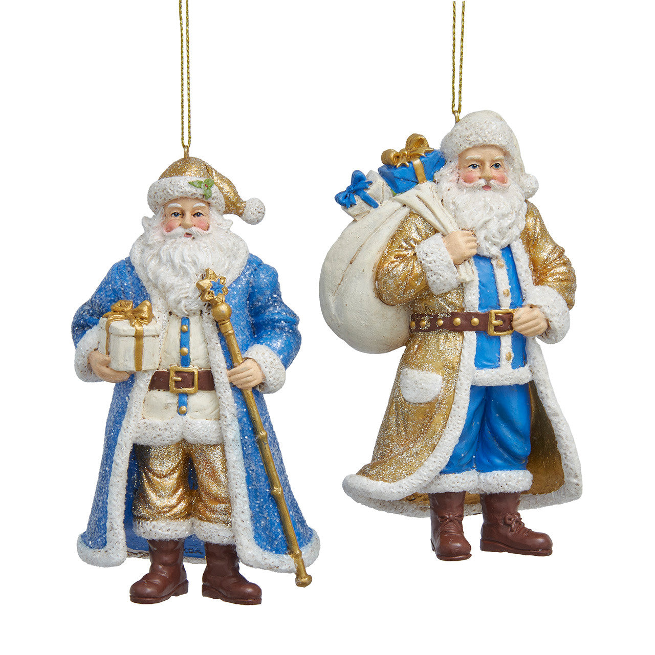 Blue & Gold Santa Ornaments
