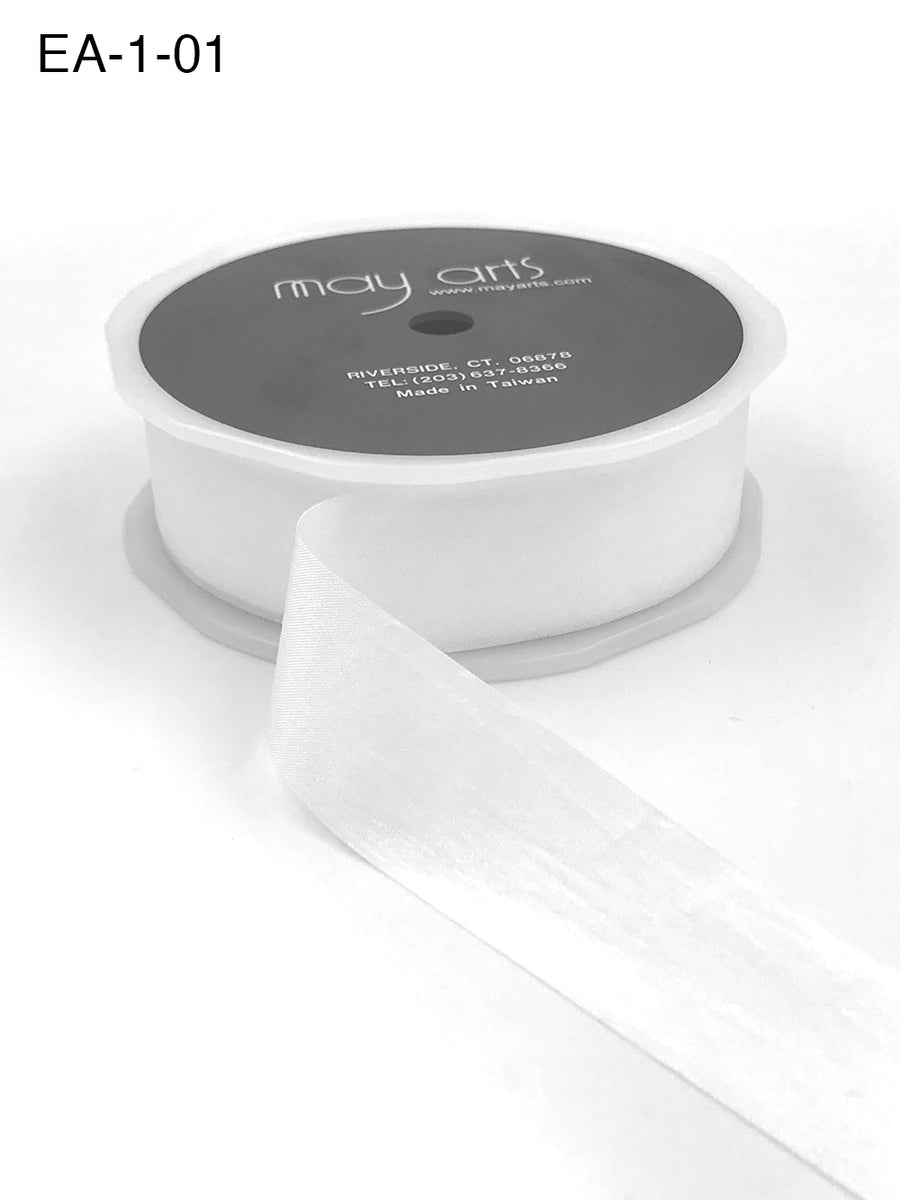 1 Inch Wrinkled Faux Silk Ribbon with Cut Edge – EA-1-01 White