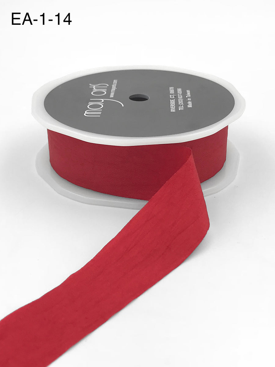 1 Inch Wrinkled Faux Silk Ribbon with Cut Edge – EA-1-14 Red
