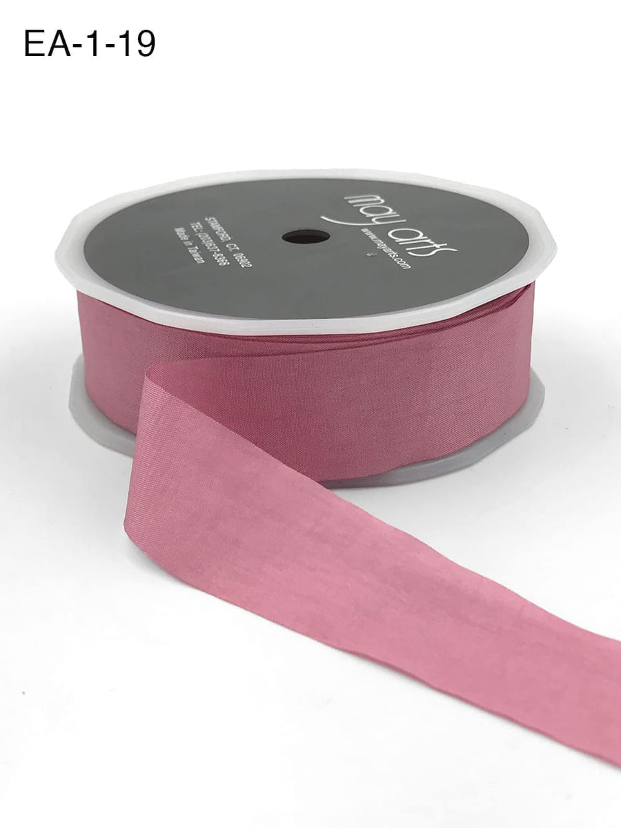 1 Inch Wrinkled Faux Silk Ribbon with Cut Edge – EA-1-19 Dusty Rose/Mauve (NEW)