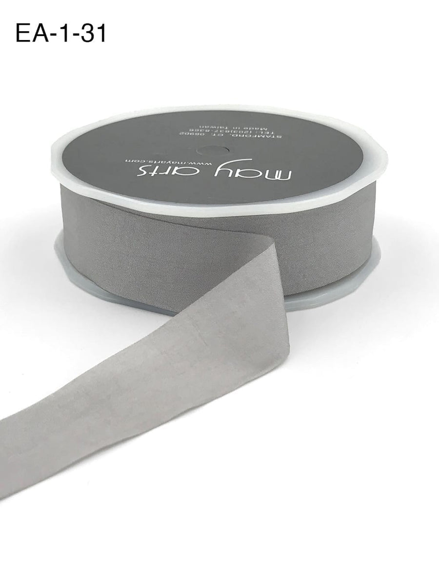 1 Inch Wrinkled Faux Silk Ribbon with Cut Edge – EA-1-31 Light Grey (NEW)