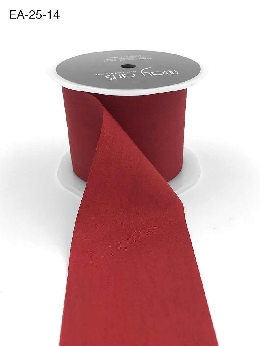 2.5 Inch Wrinkled Faux Silk Ribbon with Cut Edge – EA-25-14 Red