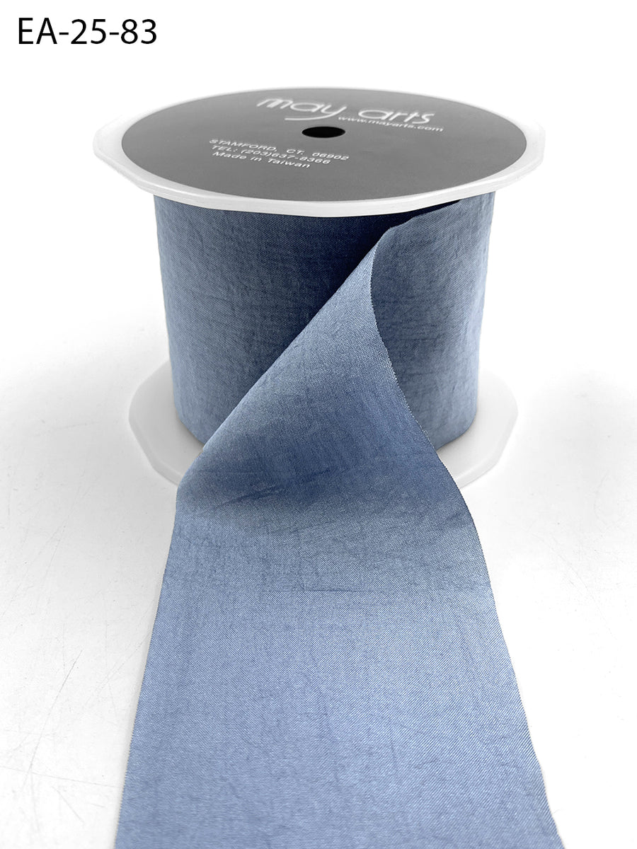 2.5 Inch Wrinkled Faux Silk Ribbon with Cut Edge – EA-25-83 Slate Blue (New)