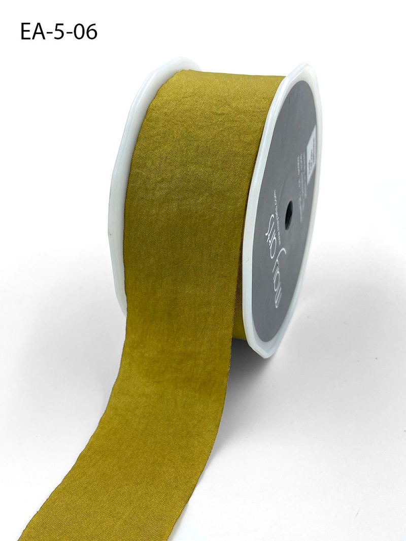 1.5 Inch Wrinkled Faux Silk Ribbon with Cut Edge – EA-5-06 MOSS