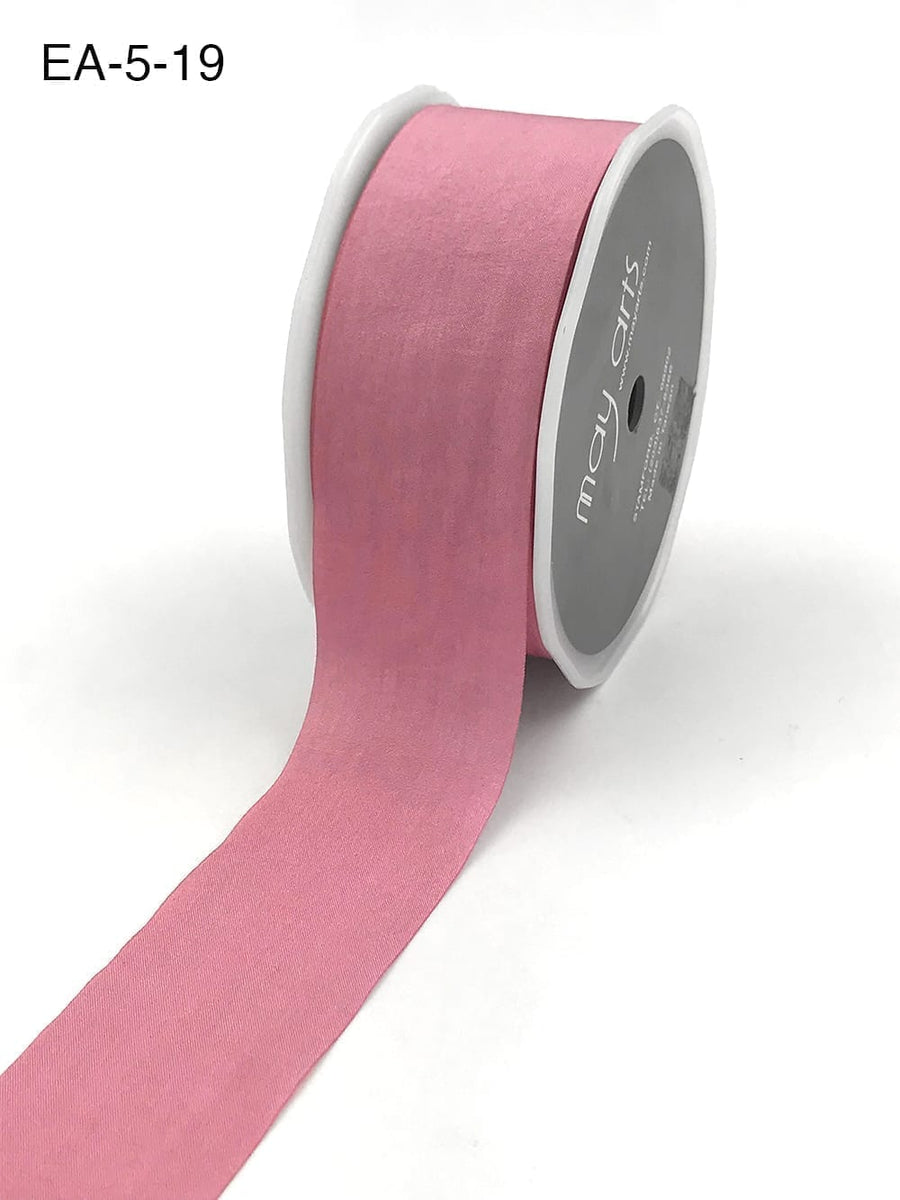 1.5 Inch Wrinkled Faux Silk Ribbon with Cut Edge – EA-5-19 DUSTY ROSE/MAUVE (NEW)