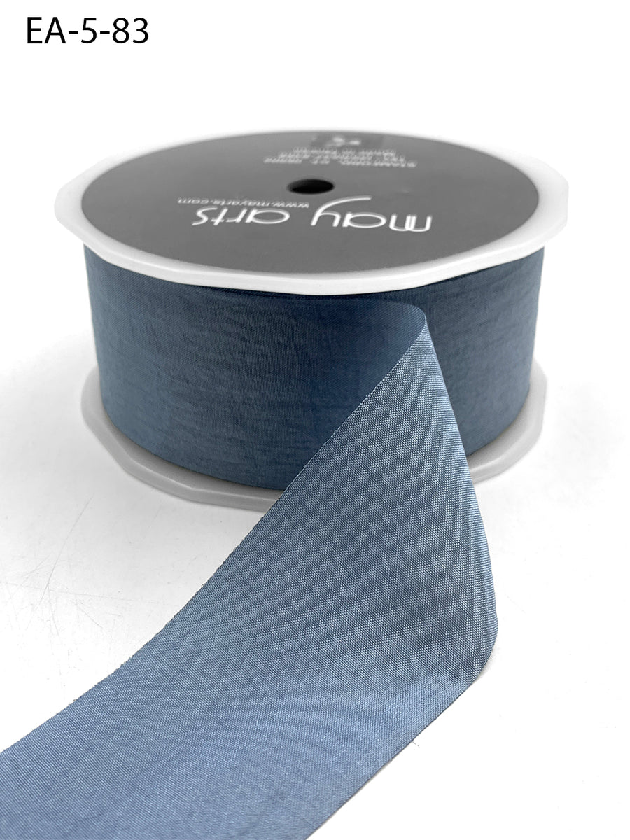 1.5 Inch Wrinkled Faux Silk Ribbon with Cut Edge – EA-5-83 SLATE BLUE (NEW)