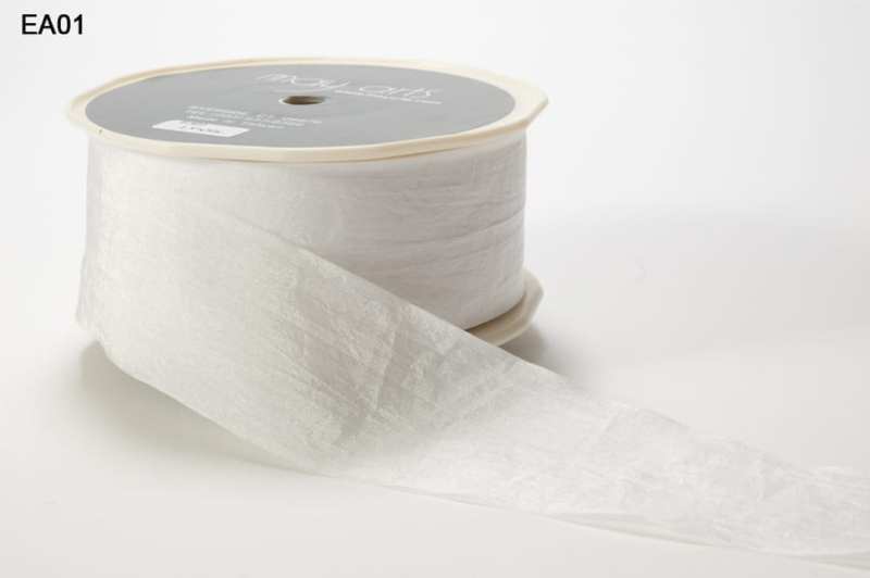 1.5 Inch Wrinkled Faux Silk Ribbon with Cut Edge – EA-5-01 WHITE