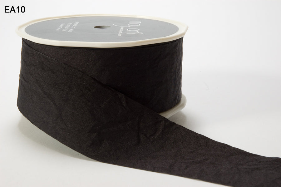 1.5 Inch Wrinkled Faux Silk Ribbon with Cut Edge – EA-5-10 BLACK