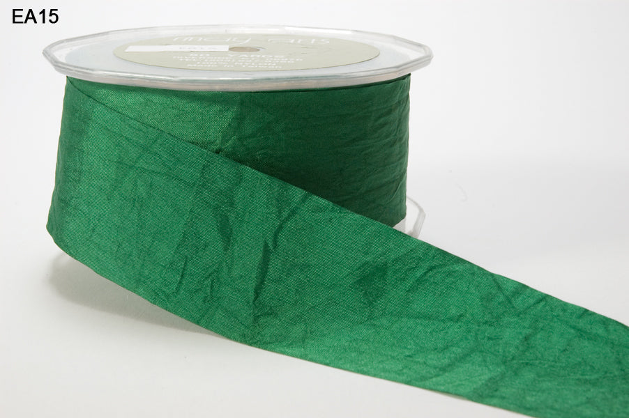1.5 Inch Wrinkled Faux Silk Ribbon with Cut Edge – EA-5-15 GREEN