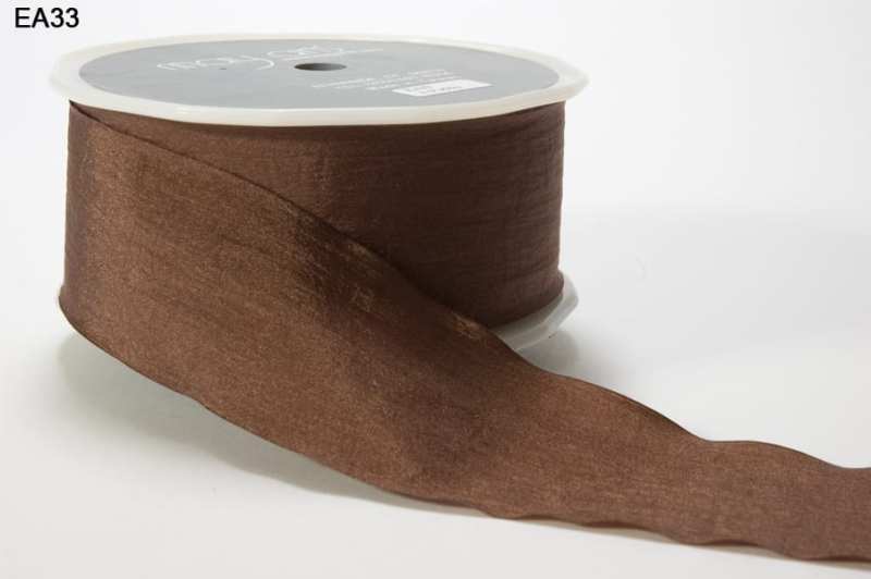 1.5 Inch Wrinkled Faux Silk Ribbon with Cut Edge – EA-5-33 BROWN