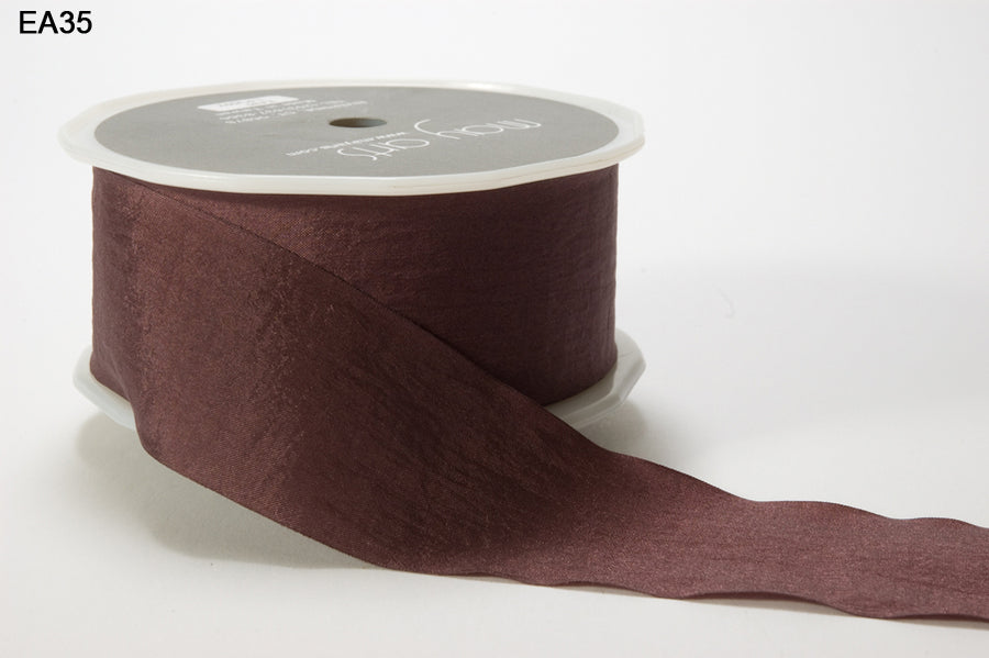 1.5 Inch Wrinkled Faux Silk Ribbon with Cut Edge – EA-5-35 PLUM BROWN