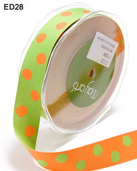 1.5 Inch Two-Color Reversible Dots Ribbon with Woven Edge – ED28 – ORANGE/PARROT GREEN