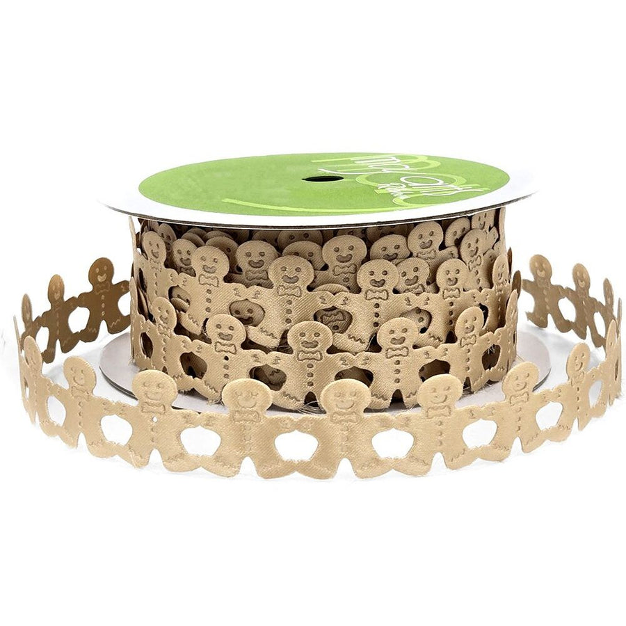 3/4 Inch Original Satin Cut Out Banner Ribbon with Cut Sealed Edge – EX19 NATURAL GINGERBREAD MAN