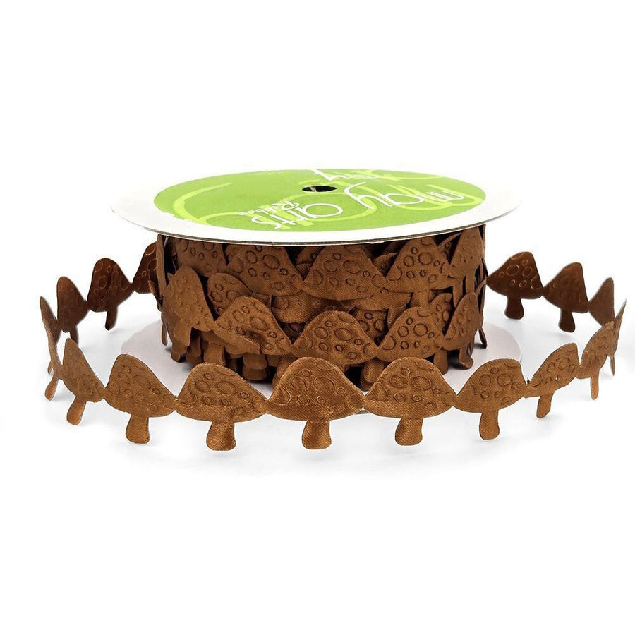 3/4 Inch Original Satin Cut Out Banner Ribbon with Cut Sealed Edge – EX20 TAUPE MUSHROOMS