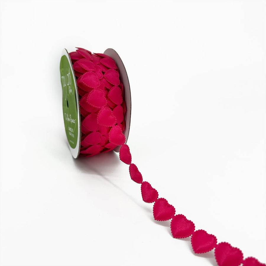 3/4 Inch Original Satin Cut Out Banner Ribbon with Cut Sealed Edge – EX23 FUCHSIA HEARTS