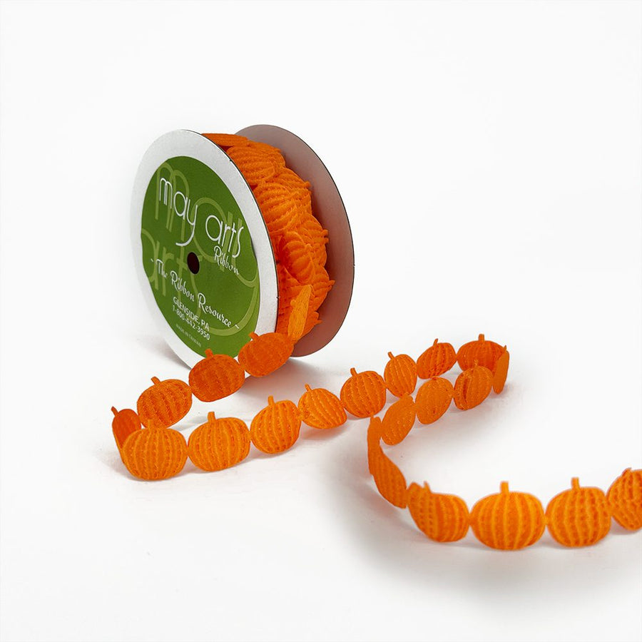 3/4 Inch Original Satin Cut Out Banner Ribbon with Cut Sealed Edge – EX28 ORANGE PUMPKINS