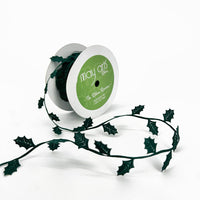 3/4 Inch Original Satin Cut Out Banner Ribbon with Cut Sealed Edge – EX45 GREEN HOLLY LEAVES