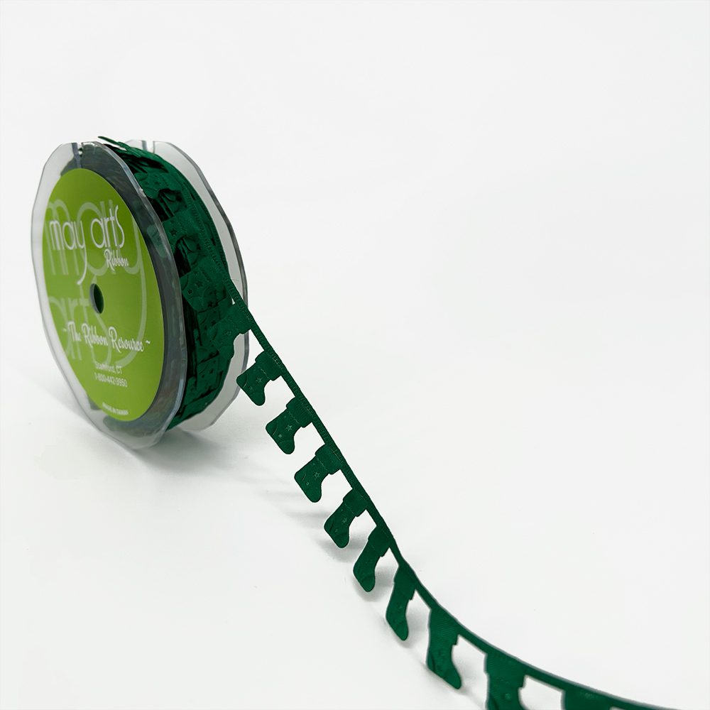 3/4 Inch Original Satin Cut Out Banner Ribbon with Cut Sealed Edge – EX55 GREEN STOCKINGS