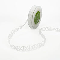 3/4 Inch Original Satin Cut Out Banner Ribbon with Cut Sealed Edge – EX71 WHITE PEACE SIGNS