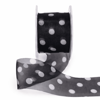 2 Inch Sheer with Print Ribbon With Cut Edge – F38 – BLACK/WHITE DOTS