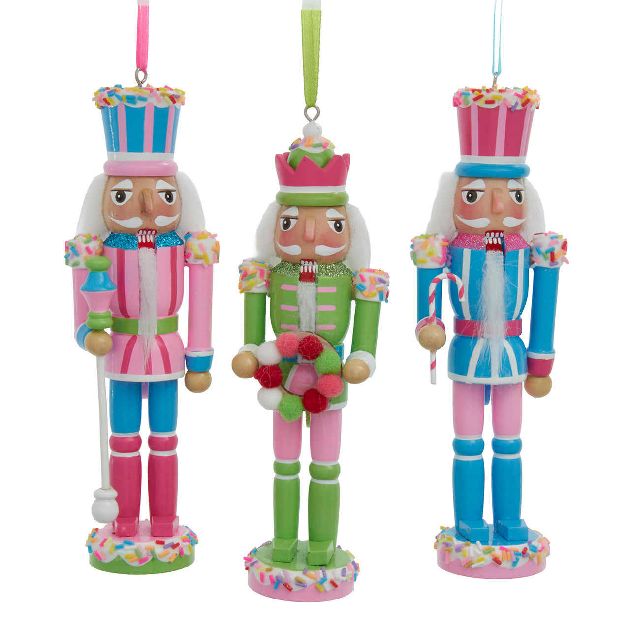 6" Green, Blue & Pink Nutcracker Ornaments