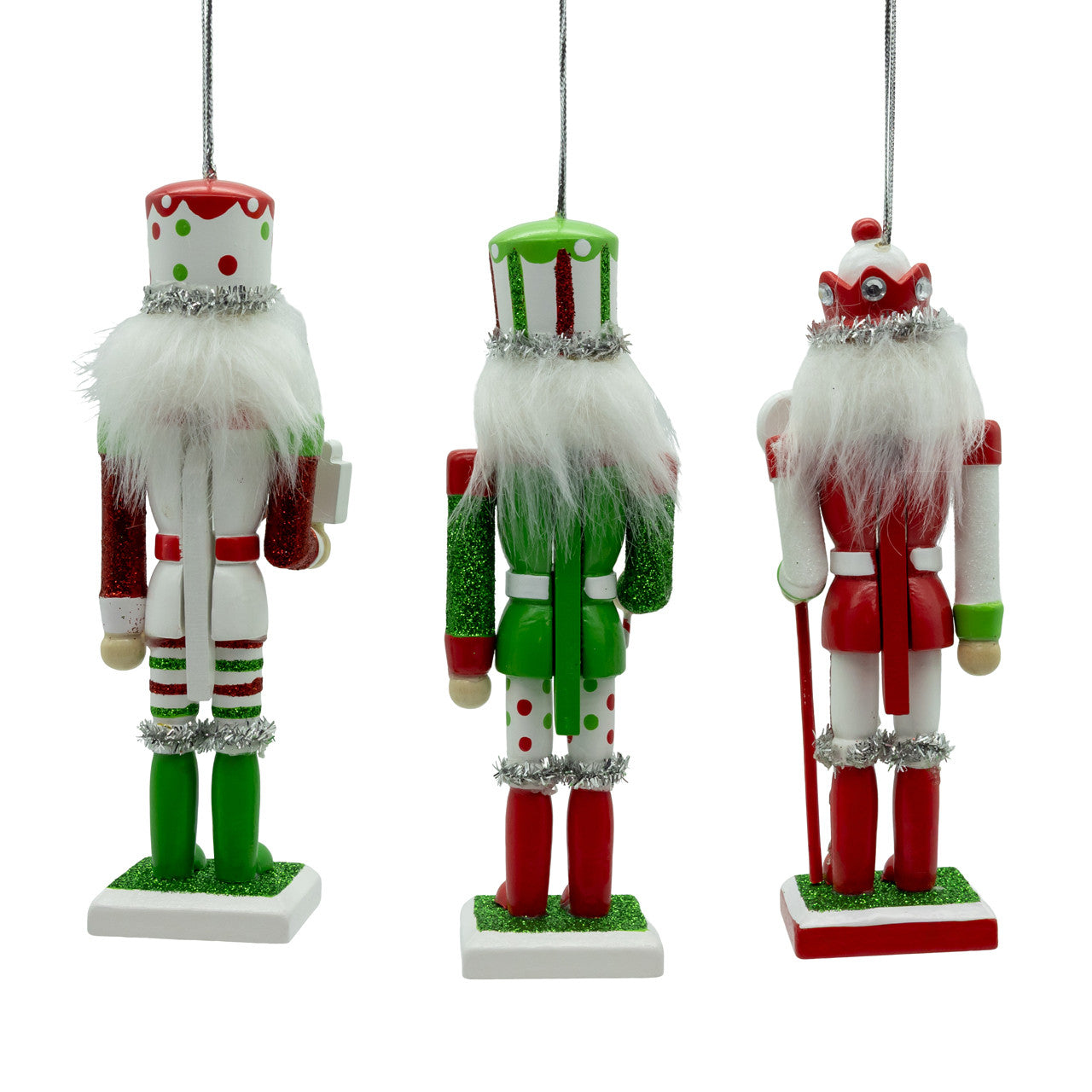 6" Red, Green & White With Stripes & Polka Dots Nutcracker Ornaments
