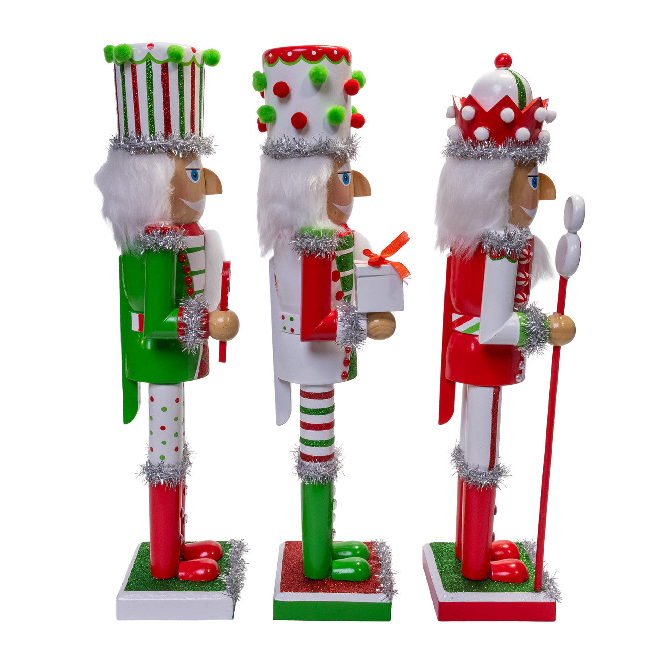 15" Red, Green & White With Stripes & Polka Dots Nutcrackers