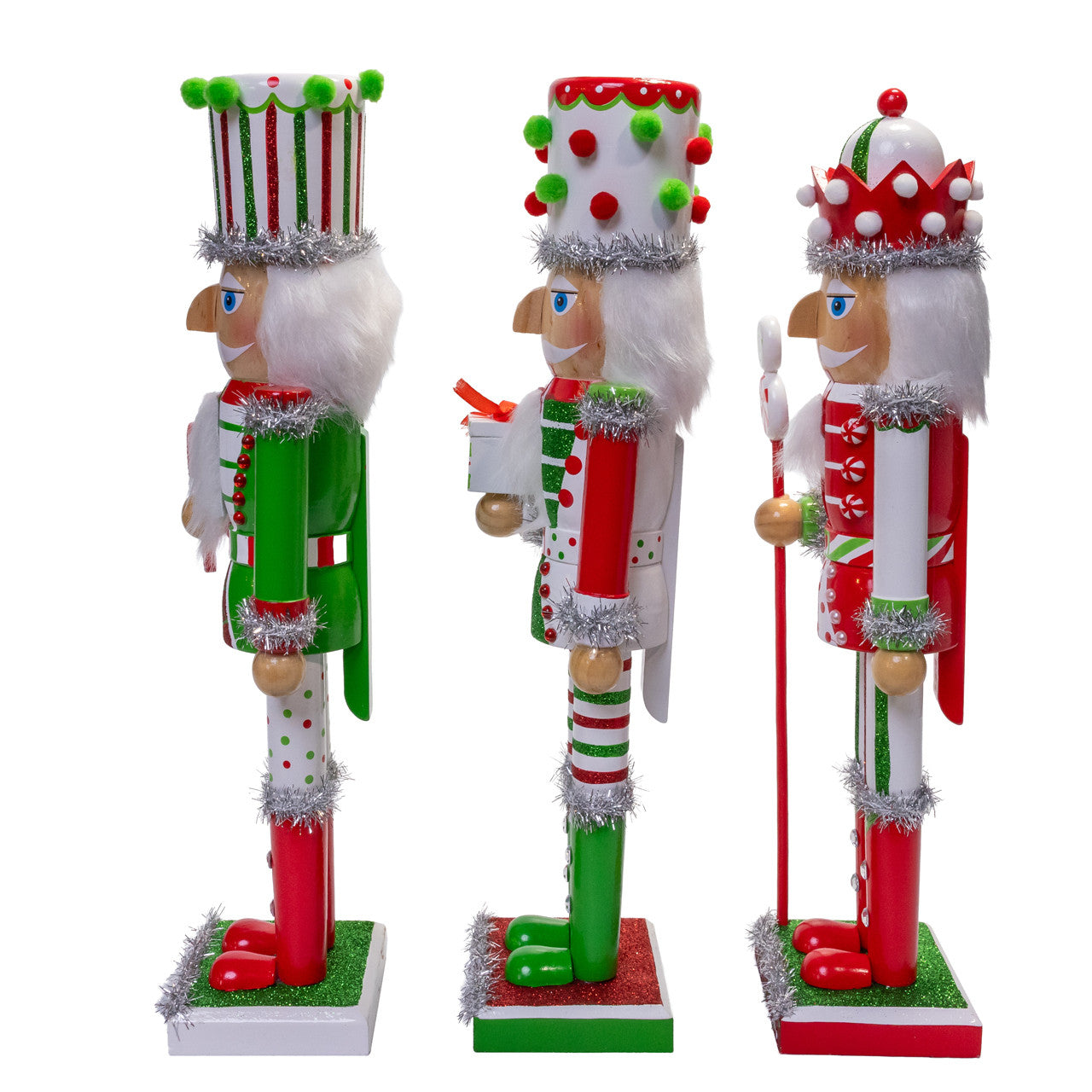 15" Red, Green & White With Stripes & Polka Dots Nutcrackers