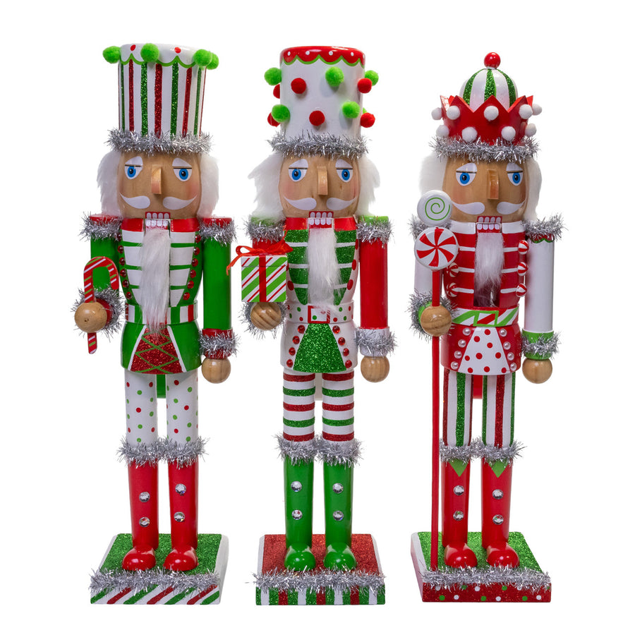 15" Red, Green & White With Stripes & Polka Dots Nutcrackers