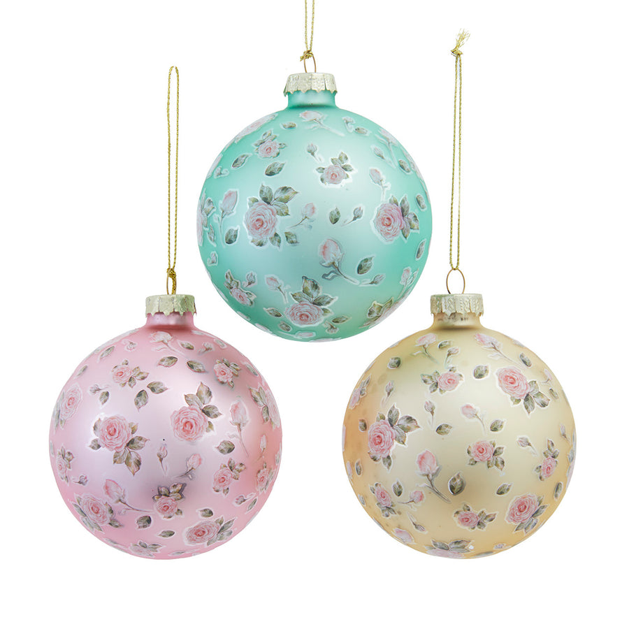 Glass Floral Decal Ball Ornaments
