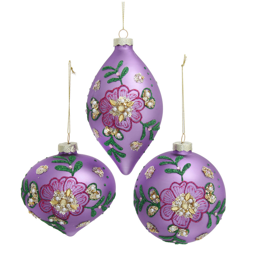 Glass Purple & Gold Ball, Onion & Drop Ornaments