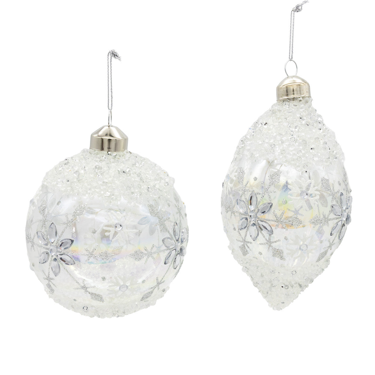 Glass Iridescent Snowflake Ball & Drop Ornaments