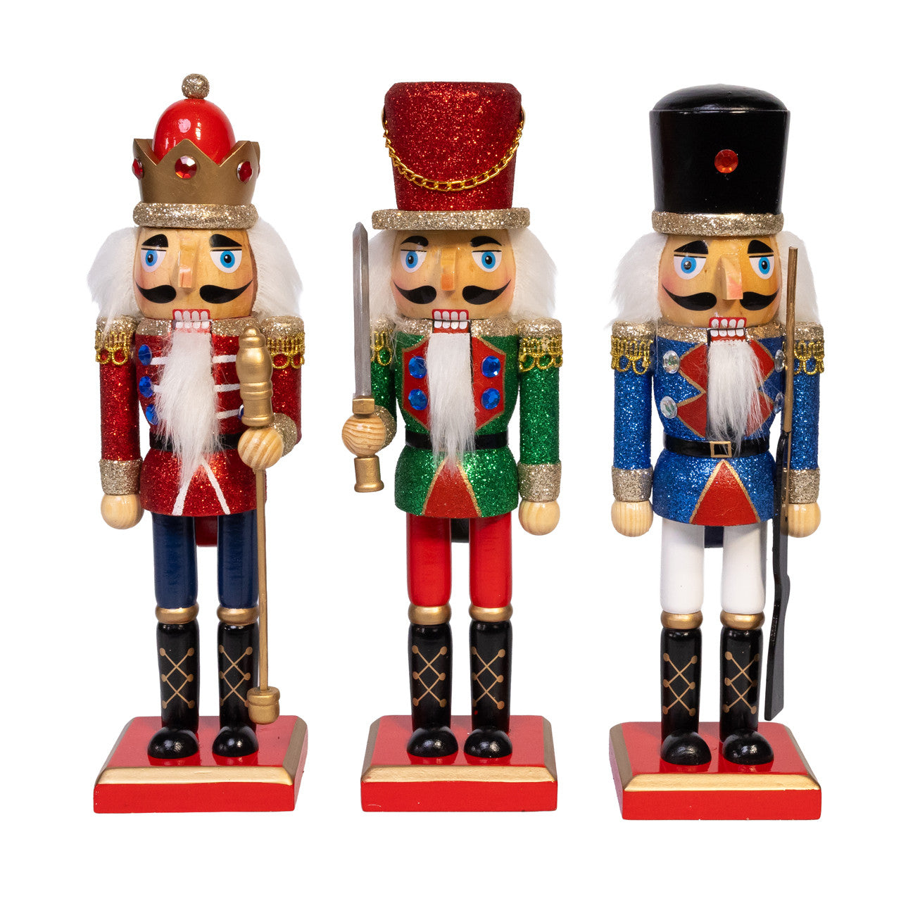10" Red, Green & Blue Nutcrackers