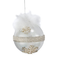Bedazzled™ Glass Silver Snowflake With Feather Ball Ornament