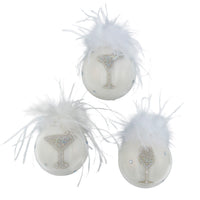 Glass White Ball With Bedazzled™ Drinks & Feathers Ornaments