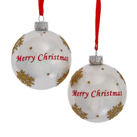 Glass Pearlized White With Teddy Bear Decal Ball Ornaments