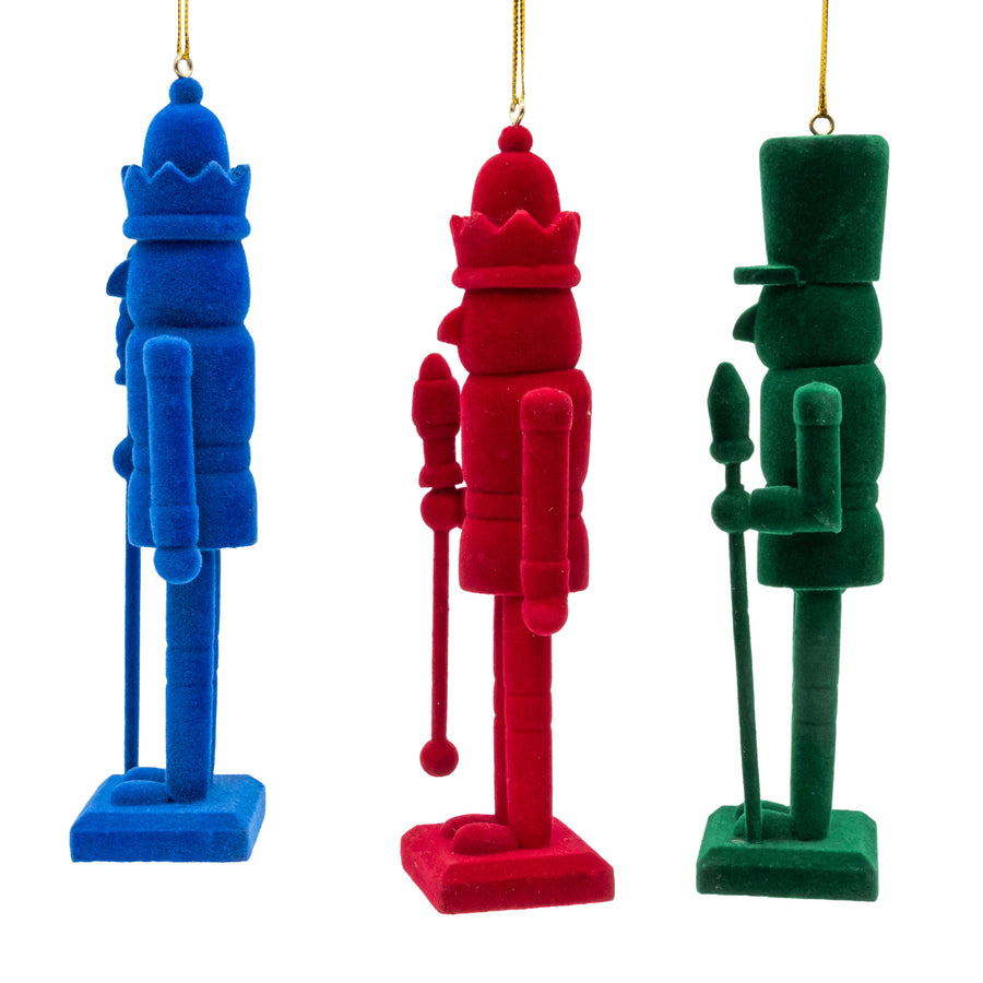6" Pink, Green, Red & Blue Flocked Nutcracker Ornaments