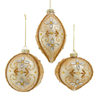 Glass Gold With Gemstones & Glitter Ball, Onion & Drop Ornaments