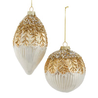 Glass Gold & White Ball & Drop Ornaments