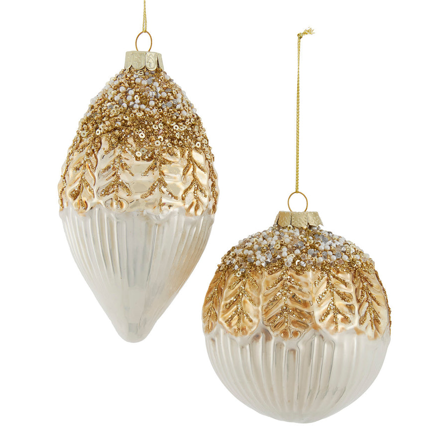 Glass Gold & White Ball & Drop Ornaments